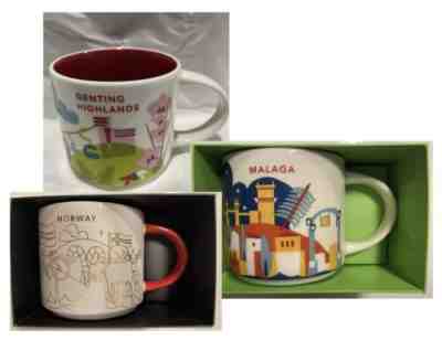 COMBO: Starbucks MALAGA/GENTING HIGHLANDS HOLIDAY NORWAY You Are Here 14Oz Mugs