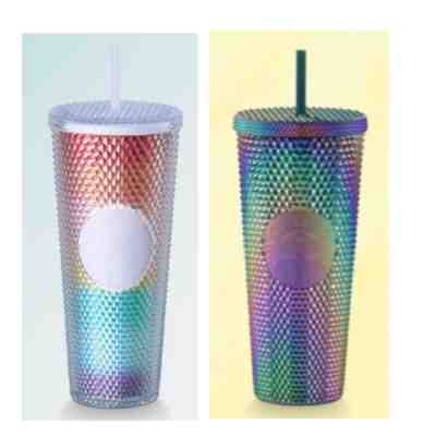 2 Limited Starbucks Tumbler Studded Bling Crystal Oil Slick 2021 + Rainbow 24 Oz - Sold on eBay Nov 30, 2022 for $179.00