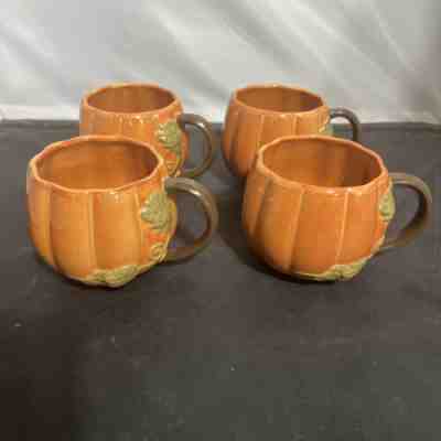 SET OF 4 STARBUCKS 2009 14 oz ORANGE PUMPKIN MUGS EMBOSSED LEAVES VINE NEW - Sold on eBay Nov 26, 2022 for $129.99
