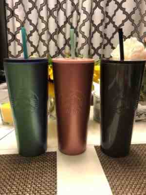 3 Starbucks Summer 2020 Blue/green ,Pink, Black 24oz stainless steel tumbler