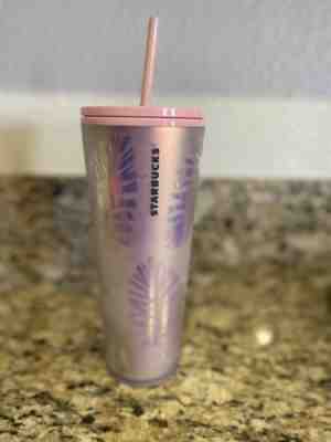 Starbucks NWT Pink Iridescent Palm Leaf Pine Cone Limited Edition Venti Tumbler - Sold on eBay Dec 06, 2022 for $140.00