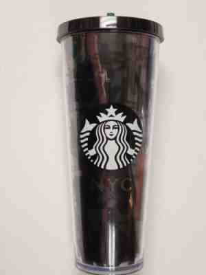 Starbucks 2014 NYC GRAFFITI GRAY BLACK GOLD 24 oz Venti Acrylic Cold Cup Tumbler