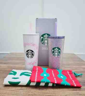 Starbucks Stainless Steel Rhinestone Purple Tumbler + pink Sakura Wreath + 2 Bag - Sold on eBay Dec 25, 2022 for $169.00