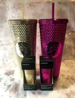 Starbucks Christmas Gold & Sangria Studded Tumbler Venti & Key Chains NEW - Sold on eBay Dec 20, 2022 for $139.49