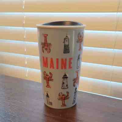 Starbucks Maine Lobster / Lighthouse Blue Double Wall Tumbler 12 oz Rare !