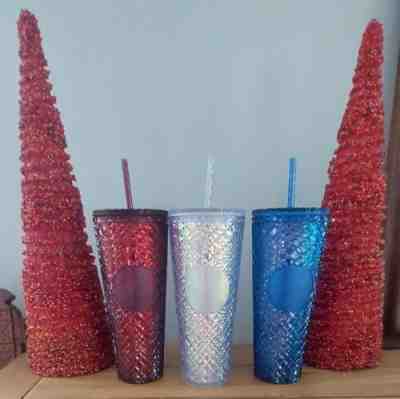 Starbucks 2022 Christmas Holiday Blue, Red, White Jeweled 24 oz Tumbler - Sold on eBay Nov 12, 2022 for $119.00
