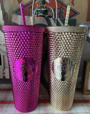 2022 Starbucks Sangria & Gold Metallic Bling Studded 24 oz Christmas Tumbler Set - Sold on eBay Nov 03, 2022 for $115.00