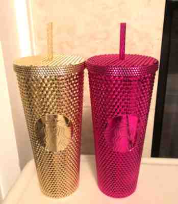 Starbucks Holiday 2022 Sangria Gold Bling Studded Metallic Cold Tumbler 24oz NEW - Sold on eBay Nov 10, 2022 for $110.00