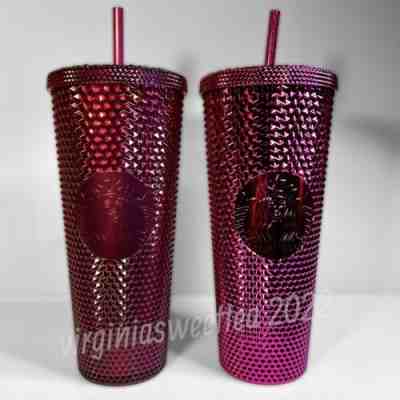 SET Starbucks 2022 Metallic Sangria & Berry Pink Bling Studded Venti Tumbler Cup - Sold on eBay Nov 20, 2022 for $109.99