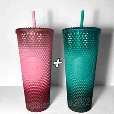 Starbucks 2022 24oz Ombre Waxberry Studded Bling Tumbler Mint Green & Blush Pink - Sold on eBay Dec 02, 2022 for $109.99