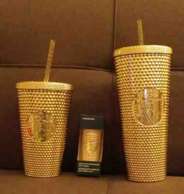 Starbucks holiday tumbler Set 2022 Gold Studded Bling Edition - Sold on eBay Dec 21, 2022 for $130.00