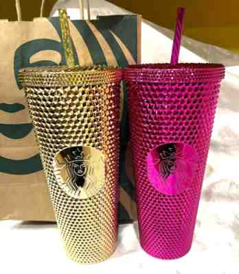 Starbucks Holiday 2022 Sangria & Gold Bling Studded Metallic Cold Tumbler 24oz - Sold on eBay Jan 01, 2023 for $105.99