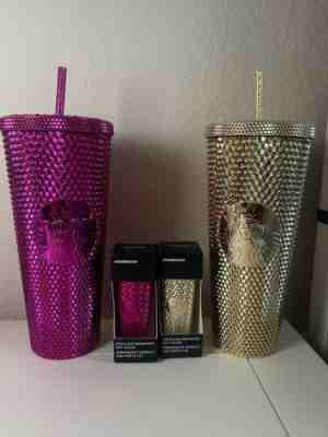 2022 Starbucks Sangria Gold Metallic Studded Venti Tumbler Set w/ Keychains NEW - Sold on eBay Nov 14, 2022 for $100.00