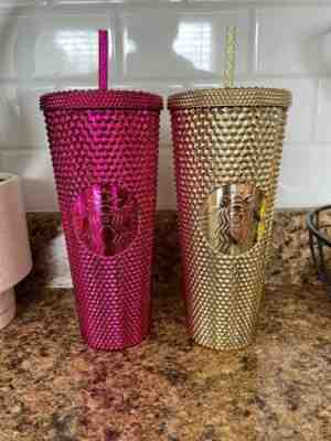 New ­ Starbucks Holiday 2022 Sangria & Gold Bling Venti Studded Metallic Tumblers - Sold on eBay Nov 26, 2022 for $100.00