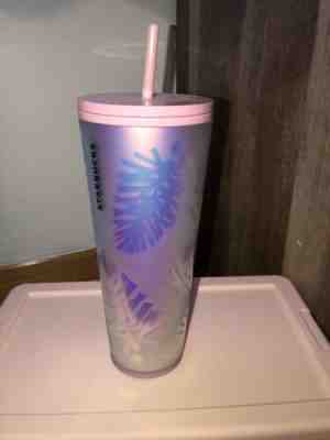 Starbucks NWT Pink Iridescent Palm Leaf Pine Cone Limited Edition Venti Tumbler - Sold on eBay Dec 10, 2022 for $100.00