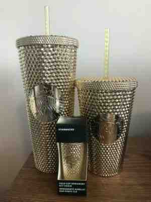 NEW Starbucks Gold Tumbler & Ornament Set Christmas 2022 Bling Studded - Sold on eBay Dec 19, 2022 for $100.00