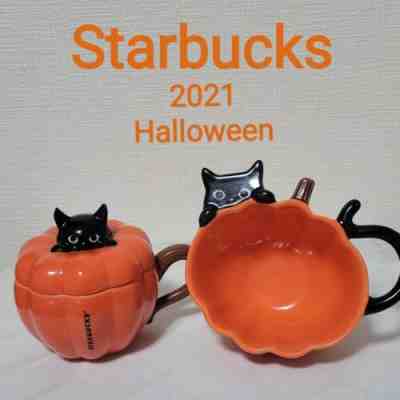 Mug Cup Starbucks Pumpkin black cat Halloween with a lid Set of 2 cups - Sold on eBay Jan 03, 2023 for $129.98