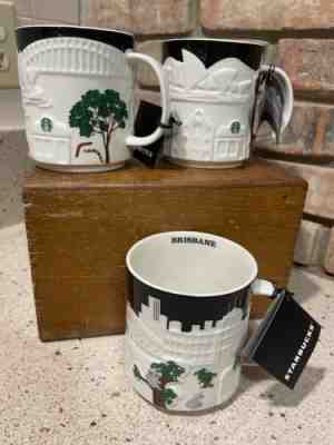 Lot 3 Quick Ship Starbucks Sydney Brisbane AUSTRALIA Relief Black White Mug 16oz