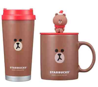 Starbucks Korea x Line Friends Brown Bear Tumbler 473ml Mug 355ml - Sold on eBay Jan 11, 2023 for $59.10