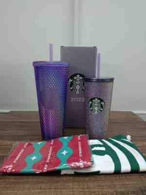 Starbucks 2022 Holiday Stainless Steel Tumbler Rhinestone + Purple Swril 24oz - Sold on eBay Dec 08, 2022 for $180.00