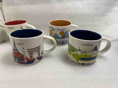 LOT OF 4 Starbucks 14oz PARIS FRANCE LUCERNE GERMANY PRAGUE You Are Here Mugs