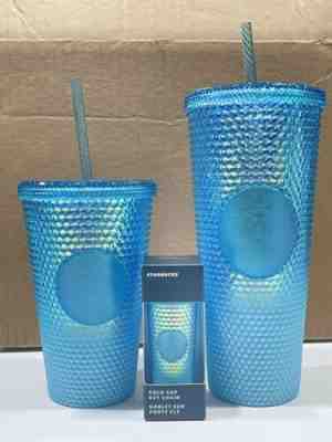 2023 Starbucks Gradient Blue Ombre Bling Cold Cup Studded Set 24+16oz +Keychain - Sold on eBay Jan 17, 2023 for $115.00