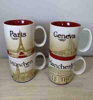 Lot of 4 Starbucks Mugs Collector Series Geneva Paris YOU ARE HERE & BEEN THERE