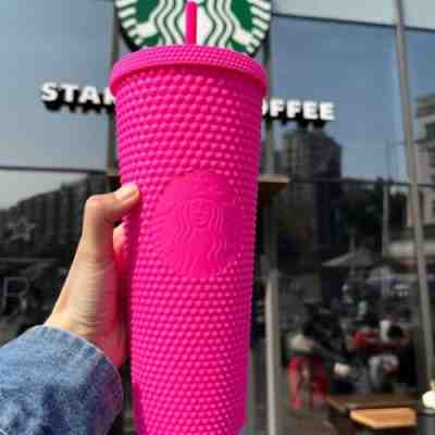 NEW Starbucks Barbie Pink Matte Diamond Studded Tumbler Cold Cup 24oz/710ml US - Sold on eBay Feb 9, 2023 for $26.98