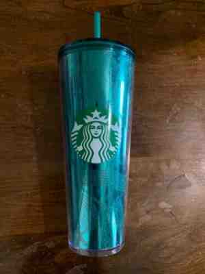 Starbucks Embossed Metallic Foil Teal Blue Cold Cup 24oz Tumbler - Sold on eBay Feb 8, 2023 for $9.99