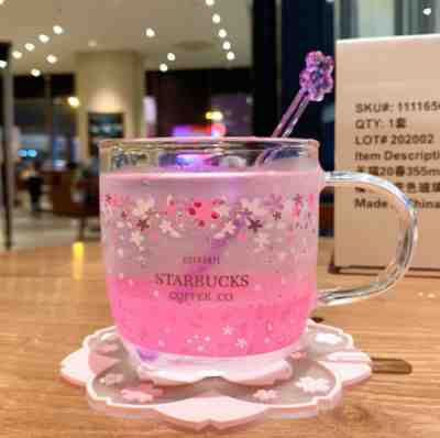 2022 Hot New Starbucks Glass Color-changing Pink Sakura Coffee Cup&Coaster&Rod - Sold on eBay Feb 11, 2023 for $24.27