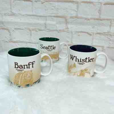 Banff Whistler Seattle Starbucks collectors series coffee mugs