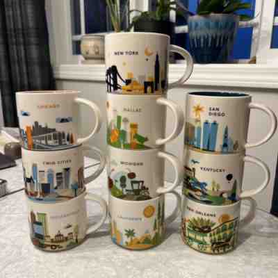 Starbucks â??You Are Hereâ? Lot.Ten 14oz Mugs Cup Cities, States Pristine Condition - Sold on eBay Nov 20, 2022 for $50.00