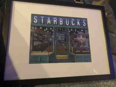 Seattle's Pikes Starbucks Store Canvas in frame 16 1/2 X 12 1/2â? approx. size - Sold on eBay Dec 22, 2022 for $90.00