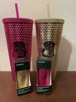 STARBUCKS TUMBLER 24 oz. PINK GOLD + CHRISTMAS ORNAMENTS NEW - Sold on eBay Jan 14, 2023 for $89.95
