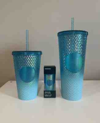 2023 Starbucks Gradient Blue Ombre Bling Cold Cup Studded Set 24+16oz +Keychain - Sold on eBay Jan 31, 2023 for $105.99