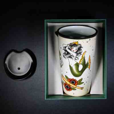 NEW 2015 STARBUCKS Mermaid Sailor Jerry TATTOO Ceramic Coffee TRAVEL MUG Tumbler - Sold on eBay Dec 6, 2022 for $95.00