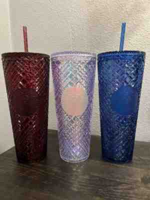 Starbucks 2022 Christmas Holiday Red, White, Blue Jewel Iridescent 24oz Tumblers - Sold on eBay Dec 19, 2022 for $99.99