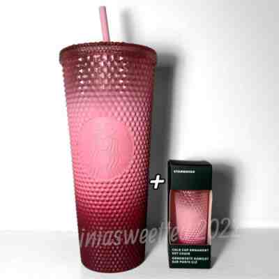Starbucks 2022 Studded Bling Red Blush Waxberry Gradient 24oz Tumbler + Keychain - Sold on eBay Jan 4, 2023 for $99.99