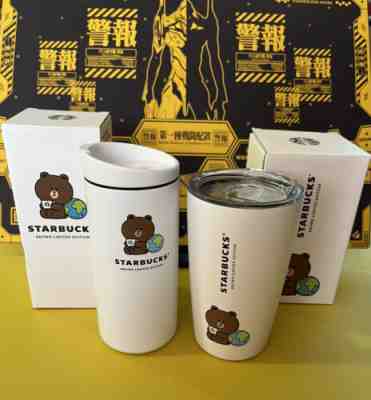 Lot 2 Starbucks Line Friends Brown Earth Day 12oz Tumbler HK Edition White New - Sold on eBay Feb 19, 2023 for $109.00