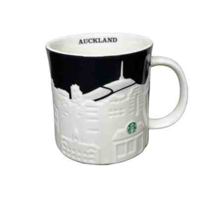 STARBUCKS Mug 2013 AUCKLAND 16 oz 3D Relief Black & White New Zealand Rare