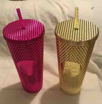 Starbucks SET of2 Gold & Sangria Berry Bling Studded Tumbler Cup 24oz Venti 2022 - Sold on eBay Dec 27, 2022 for $75.00
