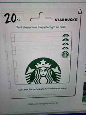Starbucks Pack Of 5... 20.00 Gift Card - Sold on eBay Jan 9, 2023 for $93.00
