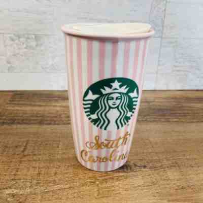 Starbucks South Carolina Traveler Ceramic Mug Tumbler Pink Stripe 12 Oz Rare - Sold on eBay Jan 22, 2023 for $83.00