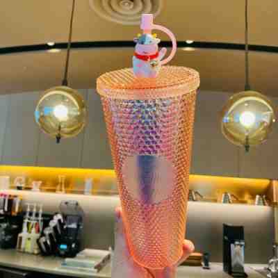 Starbucks China 2021 Ox Year Cow Topper Pink Coral Diamond Studded Tumbler Cup - Sold on eBay Jan 9, 2023 for $79.89