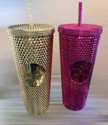 Starbucks Sangria & Gold Studded Venti Tumblers New Christmas 2022 - Sold on eBay Dec 15, 2022 for $89.00
