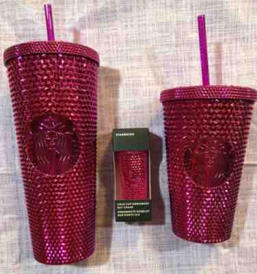 NEW 2022 Starbucks Sangria Bling Studded Bundle Venti, Grande & Ornament LOT 3 - Sold on eBay Dec 16, 2022 for $67.00