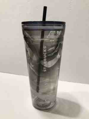 2017 STARBUCKS 20 Oz Glass VENTI Cold Cup Tumbler GRAY MARBLE WAVES Rare W/Straw - Sold on eBay Nov 30, 2022 for $75.00
