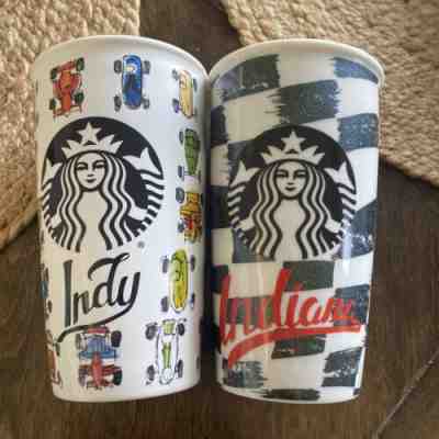 Starbucks 2016 Indiana Checkered Flag & INDY 500 12 oz Ceramic Tumblers Cups - Sold on eBay Feb 12, 2023 for $119.99