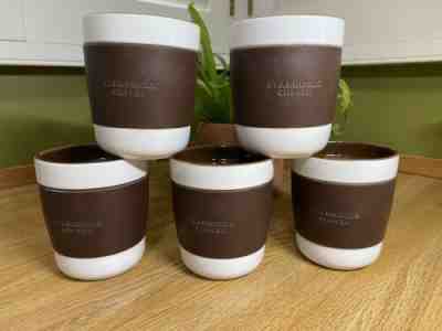 5 STARBucks White Ceramic 12oz Coffee/Tea Cups Brown Rubber Grip 2009 - Sold on eBay Feb 25, 2023 for $99.99