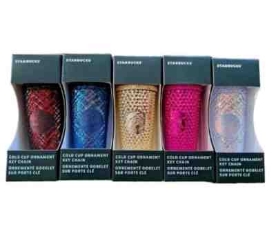 5 Starbucks 2022 Mini Christmas Studded Tumbler ORNAMENTS Key Chains Set - Sold on eBay Dec 7, 2022 for $98.99